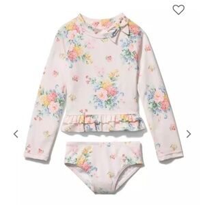 Janie & Jack Girls Petal Pink Floral Two Piece Rash guard swimsuit 12-18M